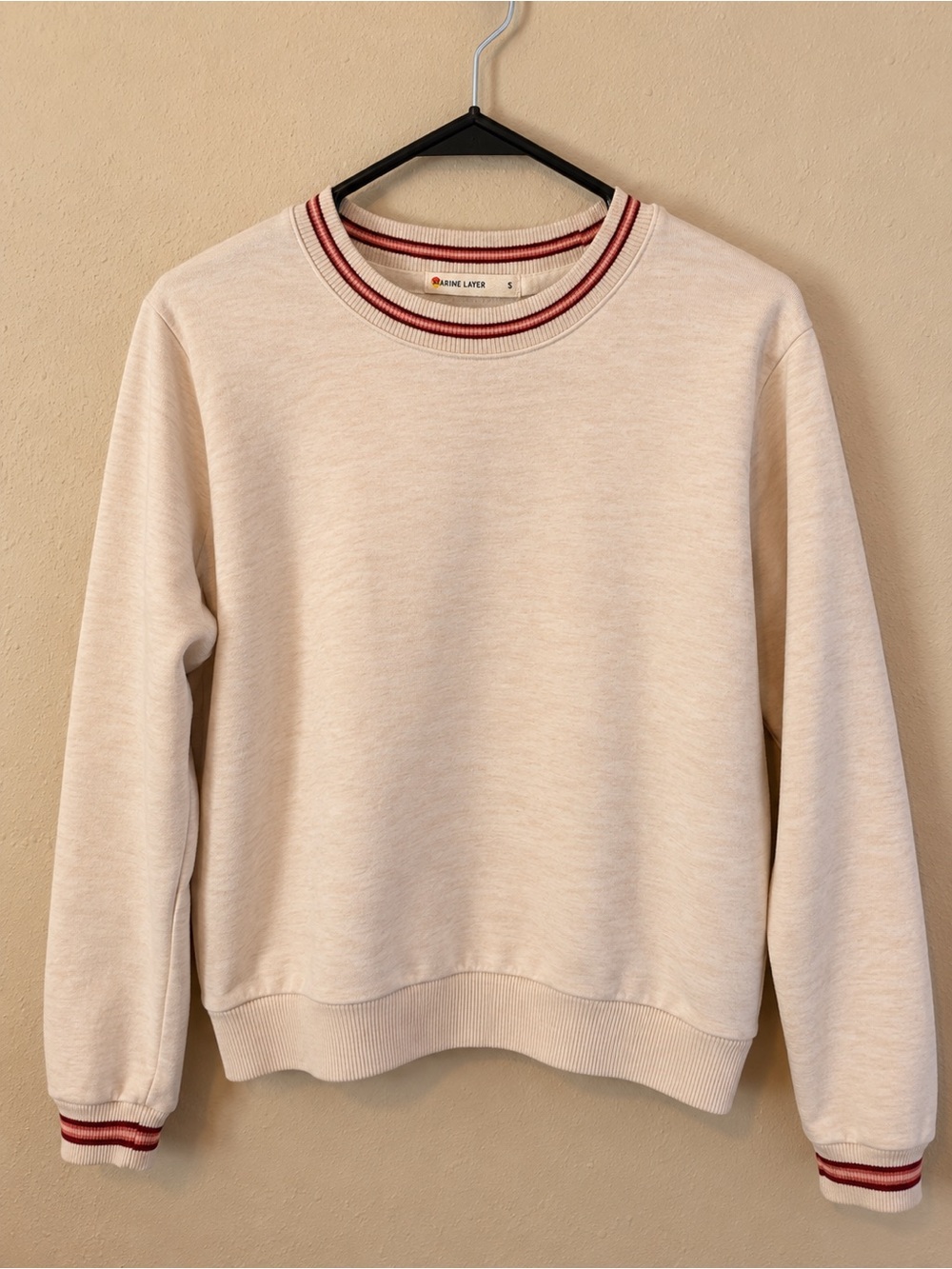 Marine Layer Cream Crewneck with Red Trim
